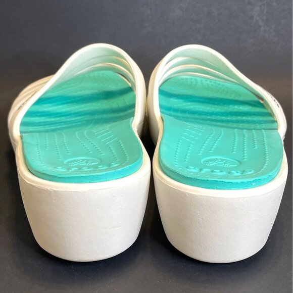 Slip On Sandals Straps Crocs White Green Water Shoes Slide Wedge Heel Size 10 - Picture 4 of 9